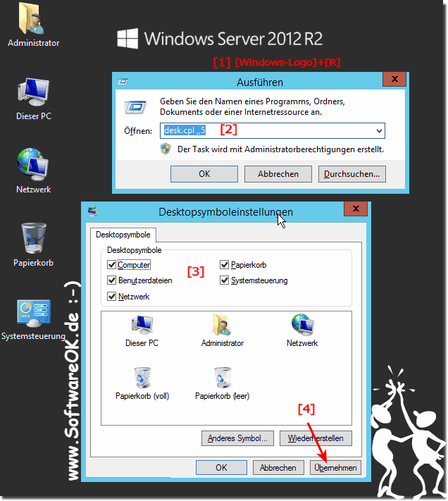 Windows Server Desktop Symbole aktivieren!