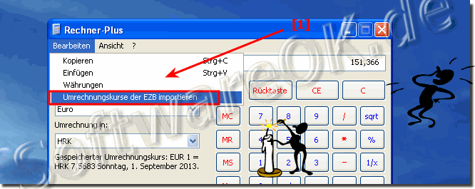 Whrungskurse der europischen Zentralbank importieren im Windows calc