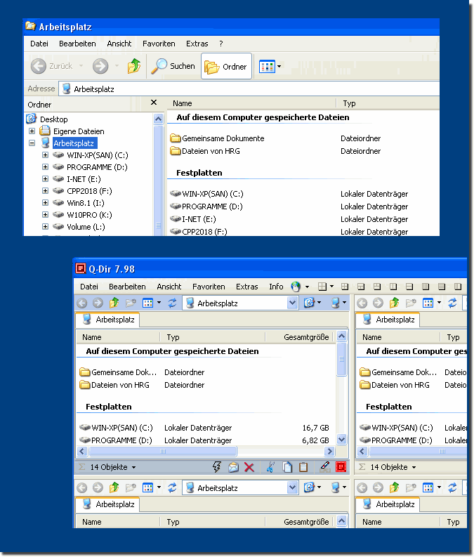 Windows-XP Explorer und der Quad-Explorer!