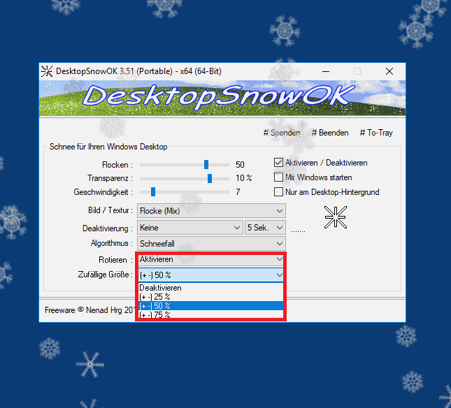 Variable Gre, Rotieren und Zufalls-Schneeflocken!