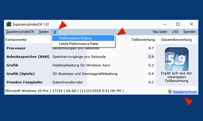 Leistungsindex Dateien Ordner und Neuberechnung starten!