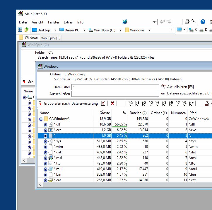 Ordner-Größen auf Windows sortieren mit Mein Platz?