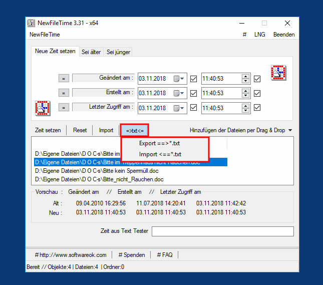 Datei-Zeit exportieren und in Excel, oder Calc bequem bearbeiten!