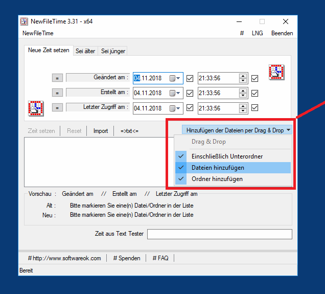 Ordner hinzufgen mit Unterordner und Dateien, um den Zeitstempel zu ndern!