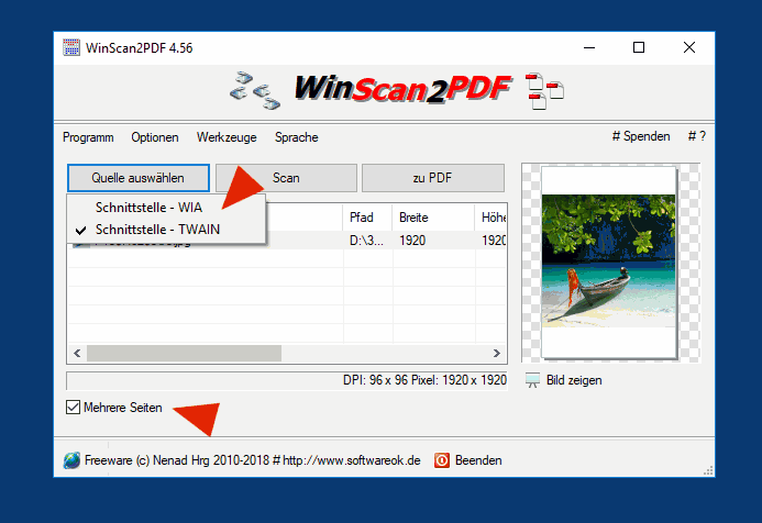 Mehrere PDF Seiten wahlweise mit TWAIN, oder WIA erstellen!