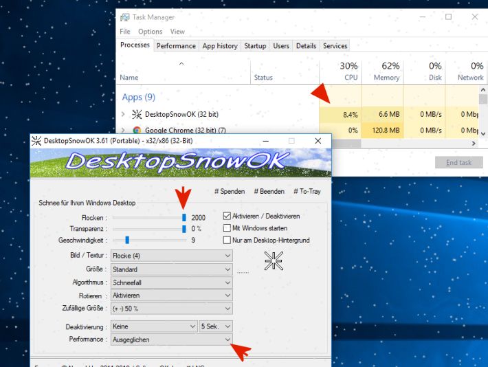 DesktopSnowOK 4 Ueber 1000 Schneeflocken am Windows Desktop  