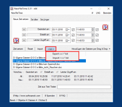 NewFileTime 2 Datei-Zeit Exportieren und in Excel oder Calc bearbeiten 