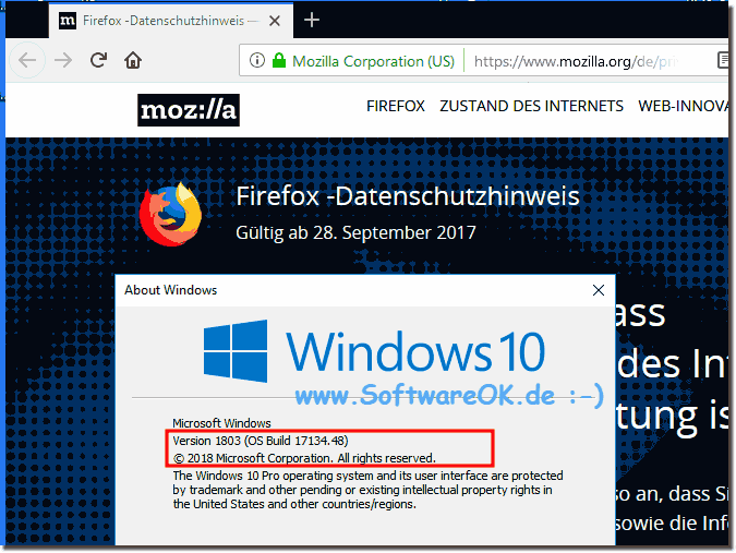 Firefox Browser unter Windows 10 1803!
