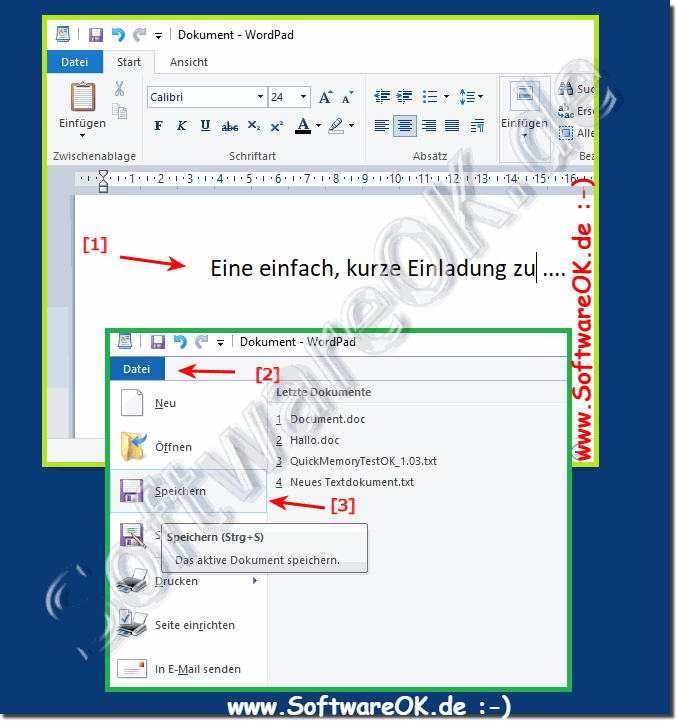 Schreiben Sie kurze Einladungen oder Berichte unter Windows 10!