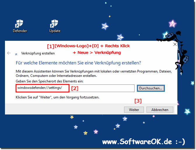 Direkt zu den Defender Einstellungen ber Windows 10 Desktop!