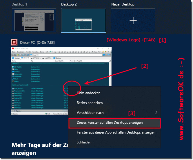 Ein Programm Fensters unter alle virtuellen Desktops in Windows 10 sehen!