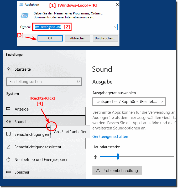 Mit ms-settings:sound den Sound einstellen unter Windows 10!
