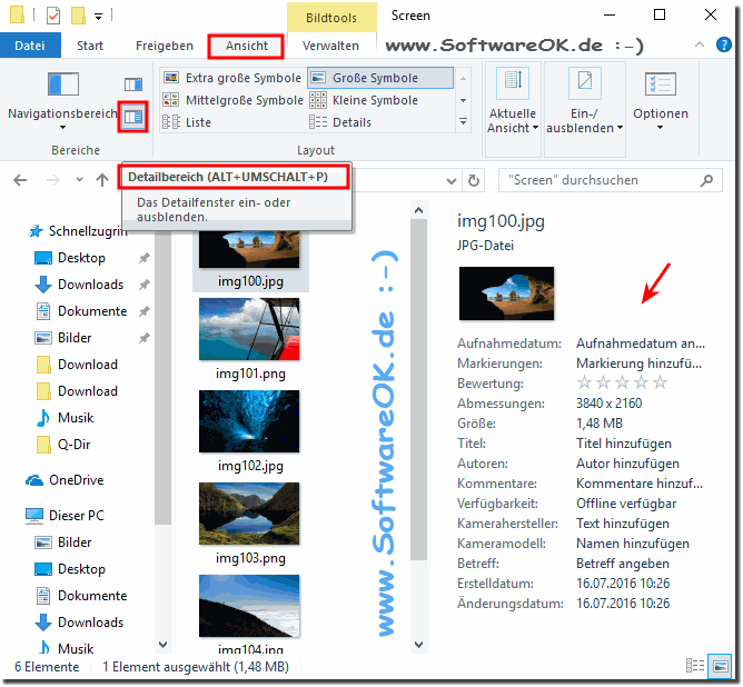 ´Detailbericht im Explorer unter Windows 10!