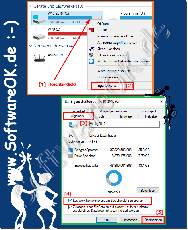 Laufwerks Komprimierung auf Windows 10 aktivieren und deaktivieren! 