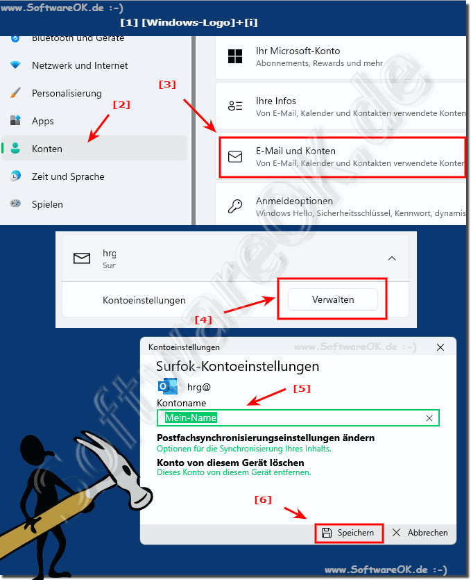 E-Mai Kontoname unter Windows 11 ändern!