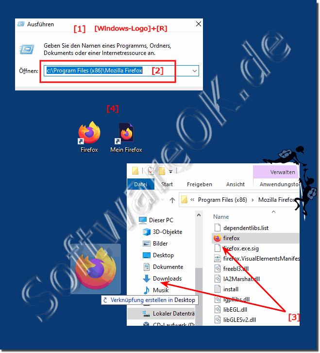 Firefox am Desktop oder Schnellstart Leiste unter Windows-10!