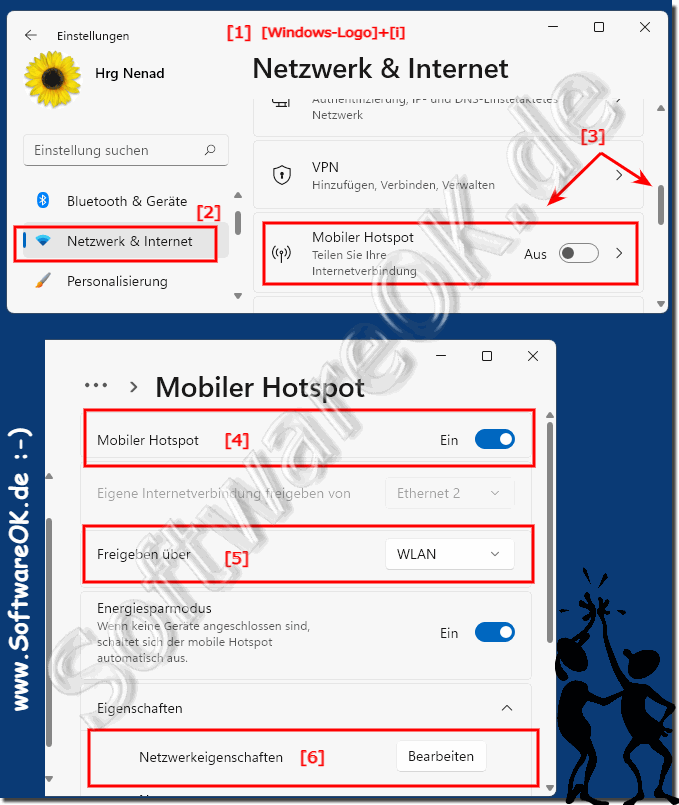 Mobilen Hotspot unter Windows 11 gemeinsame Internet Nutzung!