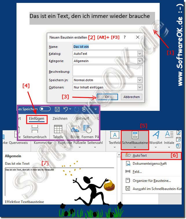 Kleine Schnell-Textbausteine unter MS Word!