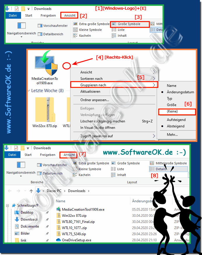Explorer Downloadordner Ansicht Gruppierung abstellen auf Windows 10!
