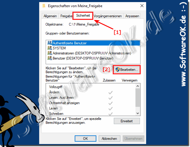 Ordner Berechtigungen freigeben fr alle Windows 10!