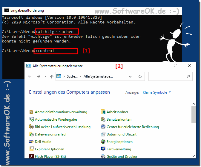 Eingabeaufforderung zum ffnen der Windows 10 Systemsteuerung!