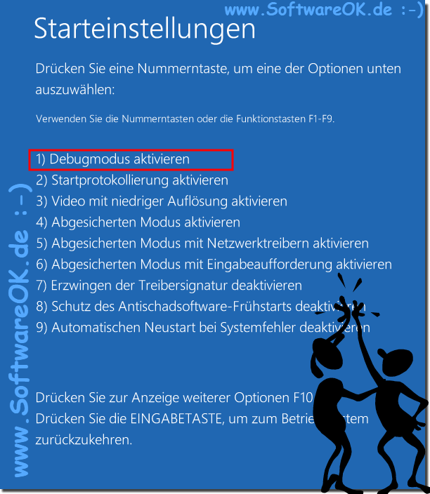 Mit F1 Aktivieren vom Debugging-Modus unter Windows 10!