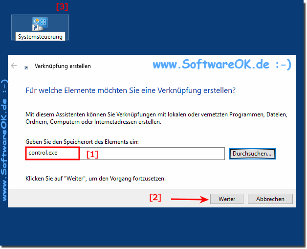 Systemsteuerung als Verknpfung am Desktop!