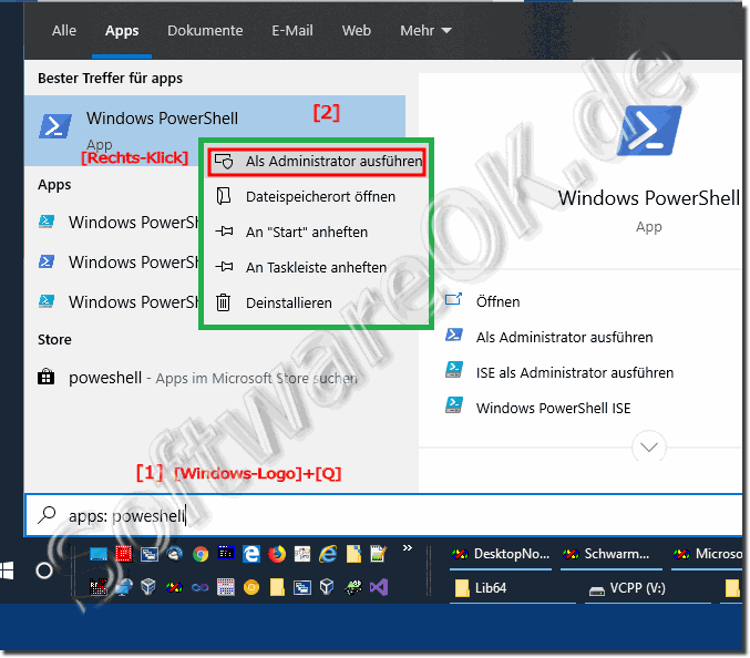 Über das Suchfeld PowerShell auf Windows 10 starten!