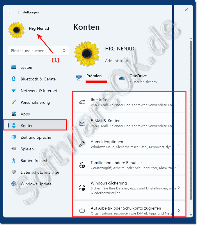 Konto in den Einstellungs-App unter Windows 11!