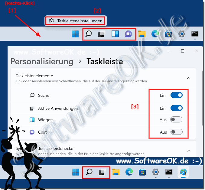 Windows 11 Taskleiste Symbole Chat, Suche, ... etc. entfernen!