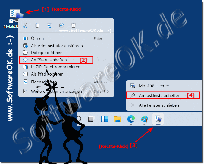 Mobilitätscenter in der Windows 11 Taskleiste und im Start-Menu!