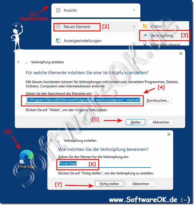 MS Edge Verknpfung zum Privat Surfen unter Windows 11, 10, ...!