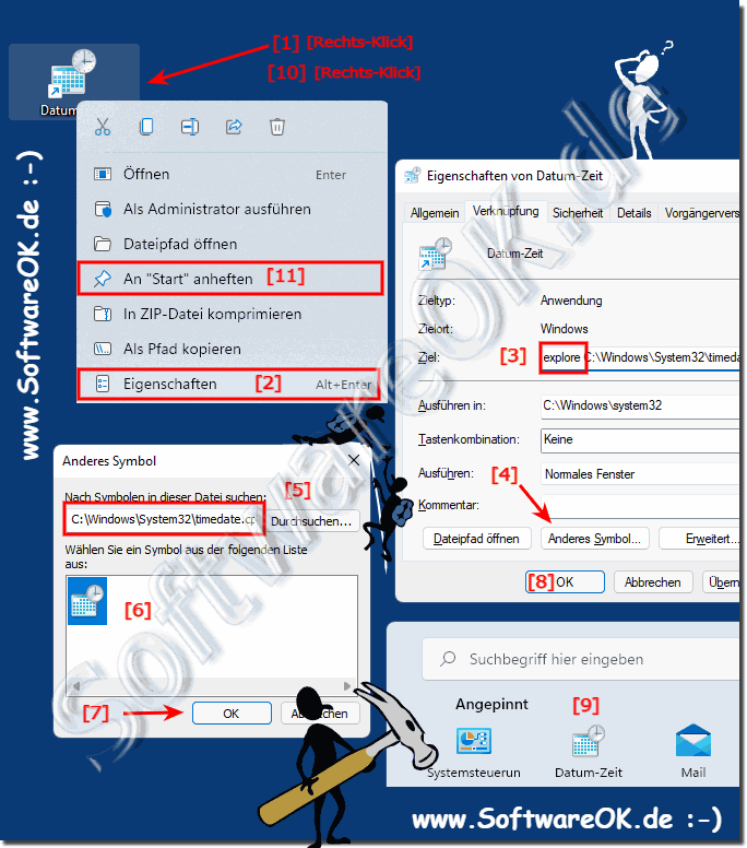 Datum Zeit Dialog im Windows 11 Start-Men!