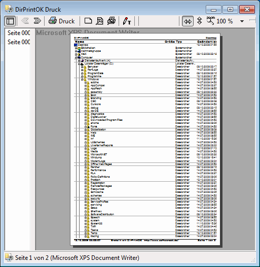 Ordnerinhalte drucken mit Vorschau in Windows