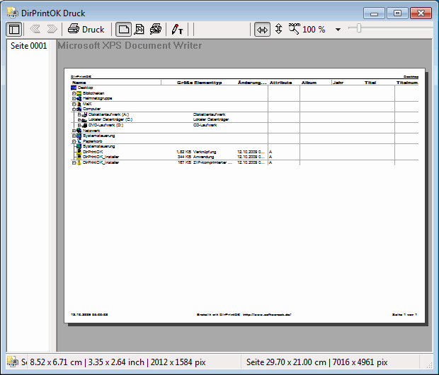 Verzeichnis drucken Vorschau