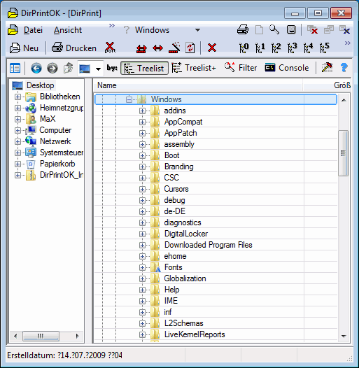 Verzeichnisinhalte drucken in Windows
