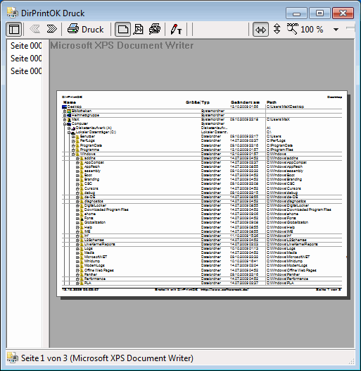 Verzeichnisinhalte drucken mit Vorschau in Windows