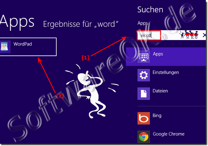 Windows 8 WordPad über die Windows-8 suche starten und öffnen