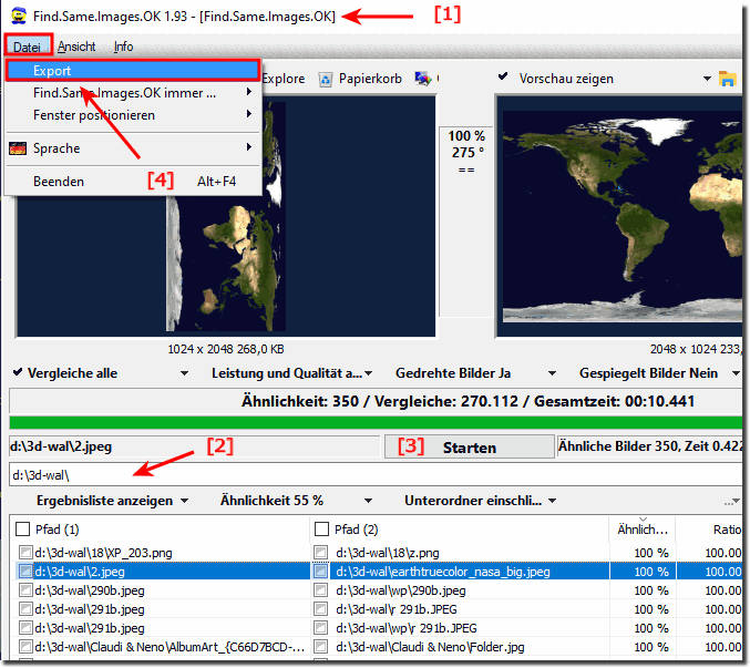 Bildvergleichs Daten in der Resultat Liste exportieren!