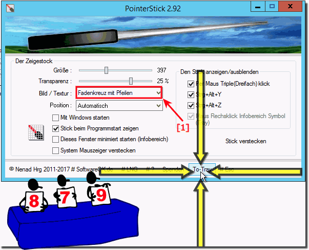 Fadenkreuz mit Pfeilen am Windows Desktop!