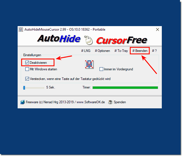 Maus Cursorausblend Tool Deaktivieren oder von Windows entfernen!