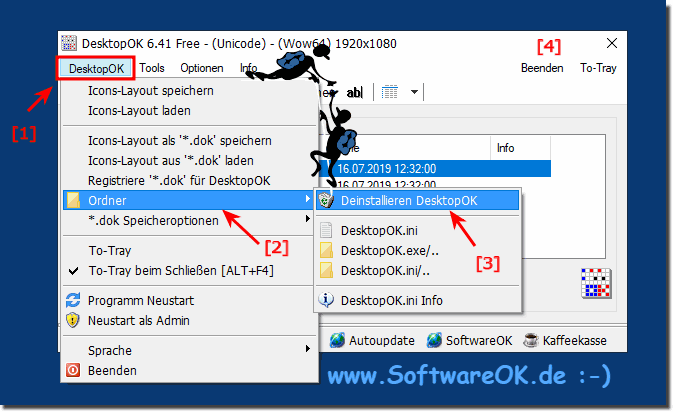 Deinstallieren Sie Desktop OK (64-Bit / 32-Bit) unter Windows 10 und anderen MS-OS!