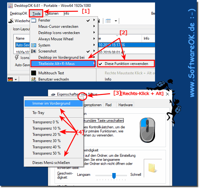 Immer im Vordergrund, in die Taskleiste, Transparenz fr alle Windows 10, 8.1, ...!