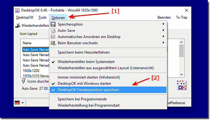 Speichern der Desktop-OK Fensterposition bei Programmende!