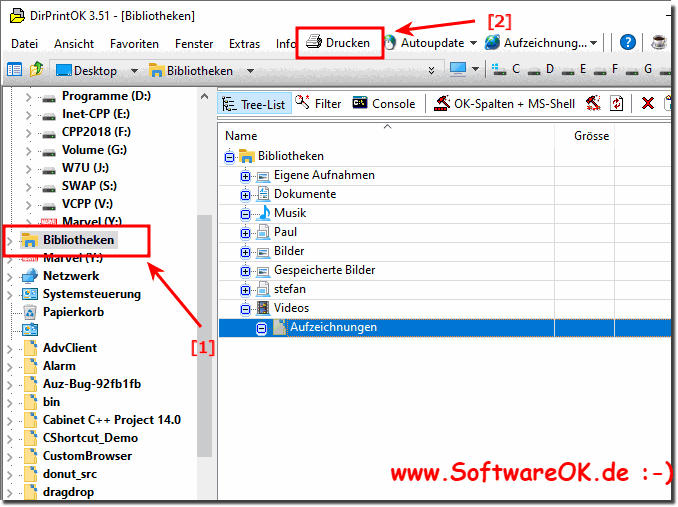 Inhalte aus der Bibliothek drucken unter Windows 10, 8.1, ...!