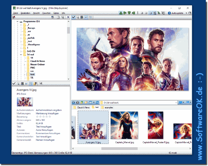 Vorschau im Film-Streifen Modus und Datei Details!