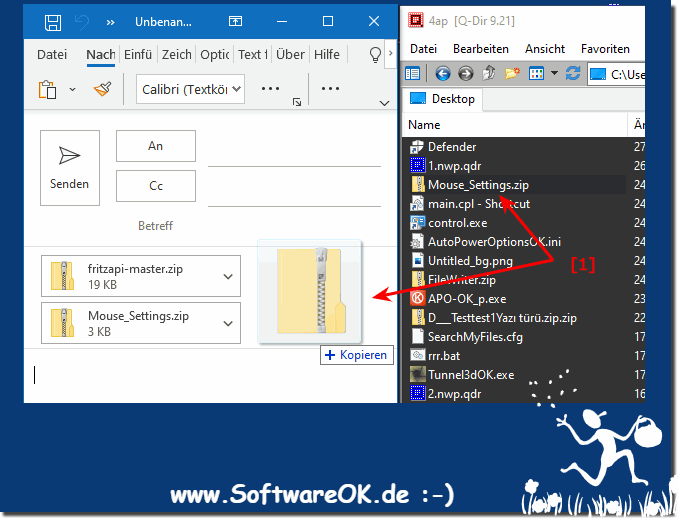 Drag und Drop von Quad-Explorer nach MS Office Outlook!