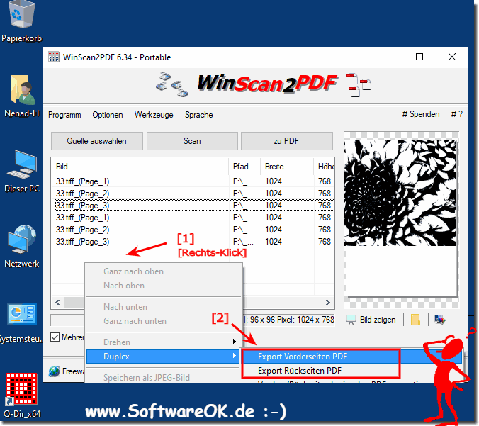 Export Vorderseiten PDF und Export Rckseiten PDF!