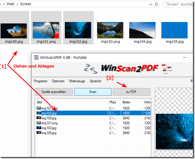 Windows Fotos und Bilder konvertieren in eine einzelne PDF-Datei, einfach und schnell!