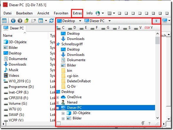 Baumansicht in der Explorer Adressleiste unter allen Windows Betriebssystemen!